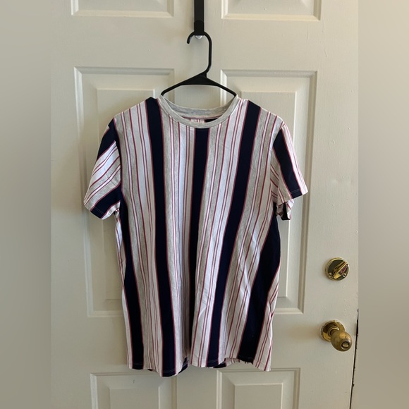 San Francisco Work Shirts Men’s Size Medium Striped T-shirt Pink Blue White - Picture 1 of 5